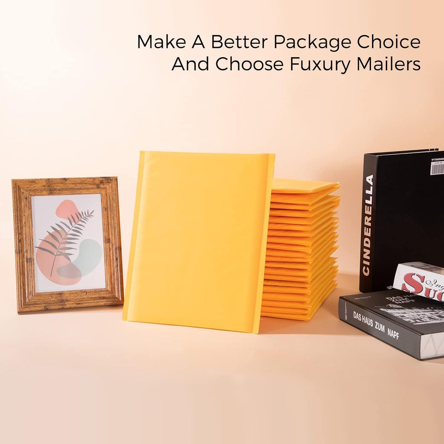 Fuxury Kraft Bubble Mailer 4x8” 50Pack Padded Envelopes Usable Size 4x7" Strong Adhesion Thick Bubble Envelopes Waterproof Cushioned Bubble Mailers Packaging for Small Business #000 Yellow