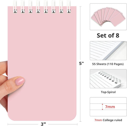 Taja Pocket Small Notebook 3" x 5", Set of 8 Mini Little Spiral Notebook, Nursing Notepad, Perfect for Work, School, Office, Nurse, Travel - Neutral