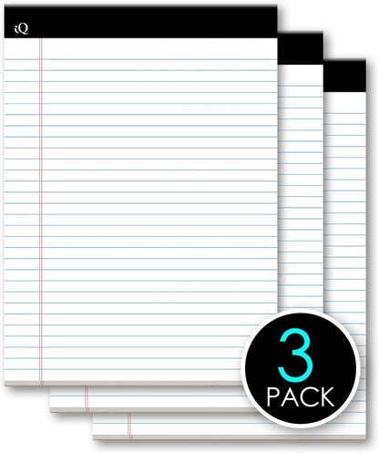 iScholar iQ Legal Pads, White, Wide Ruled, 8.5" x 11.75", 50 Sheets Per Pad, Pack of 3 Pads (68113)