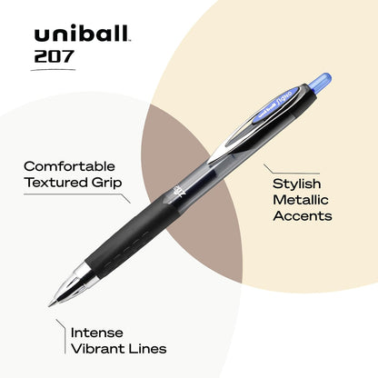 uni-ball 207 Retractable Gel Pens Medium Point, 0.7mm, Black, 12 Pack