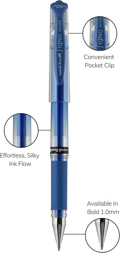 uniball Signo Gel Impact Pens, Bold Point (1.0mm), Metallic Pink Ink, 6 Pens
