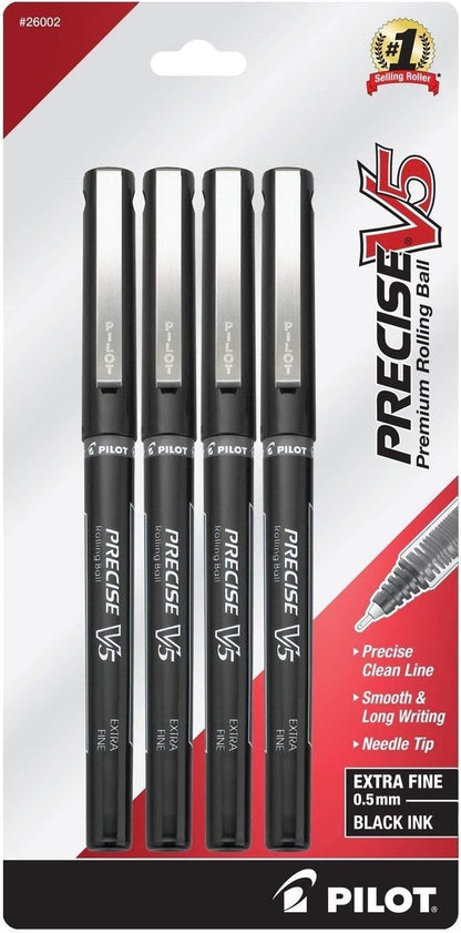 PILOT Precise V7 Stick Liquid Ink Rolling Ball Stick Pens, Fine Point (0.7mm) Black Ink, 4-Pack (26003)