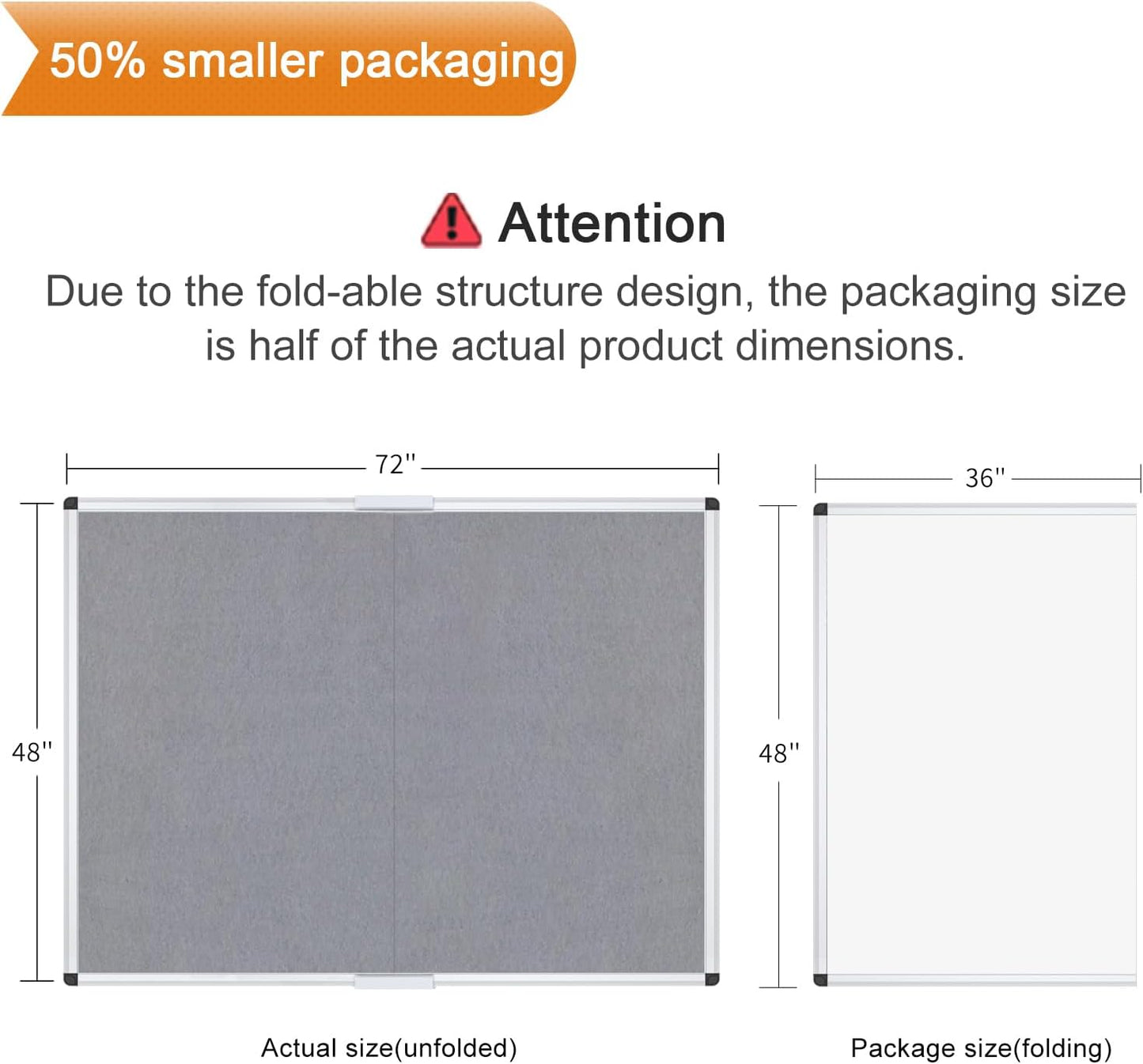VIZ-PRO Large Fabric Bulletin Board/Foldable Notice Board Felt Gray, 60 X 48 Inches, Silver Aluminium Frame