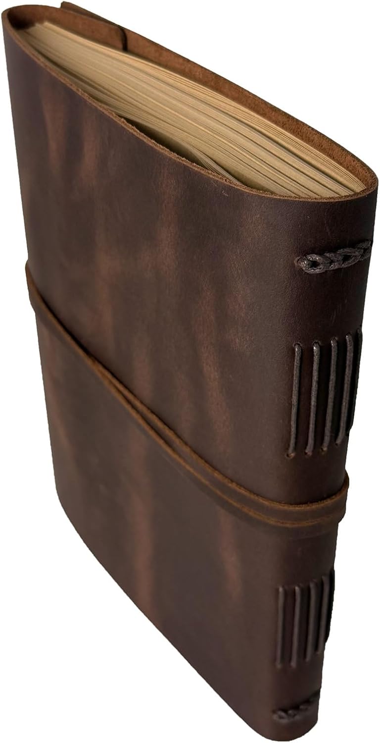 Leather Journal Writing Notebook - Genuine Leather Bound Daily Notepad for Men & Women Lined Paper 240 Kraft Pages, Handmade, Rustic Brown, 5 x 7 in