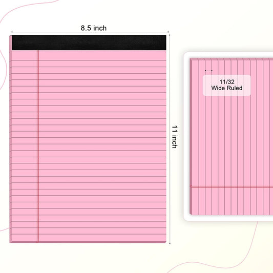 AILZFEI Colored Legal Pads 8.5 x 11 Note Pads 8.5 x 11 inch, Wide Ruled Clear Print Writing Pads 30 Sheets/Pad, 80gsm Colored Paper, Perforated Notepad with Sturdy Back (3 Pads)