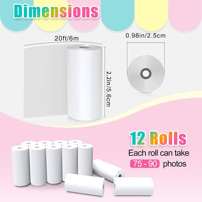 12 Rolls Instant Print Camera for Kids Refill Print Paper - Hikkon Thermal Print Paper Rolls Photo Print HD Printing for Most Kids Instant Camera - Paper Only(White-12)