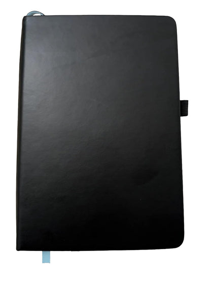 Classic Black A5 Hardcover Notebook - PU Leather Lined Journal for Men and Women - Professional Business Meeting Notepad for Work with Pen Loop, Elastic Closure and Ribbon Bookmark