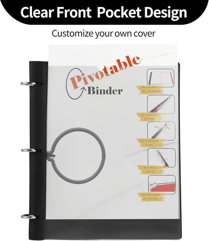 360 Degree Pivotable Binder, Upgraded 3 Ring Binder 1 inch 4 Pack, Flexible Binders 3 Ring, Foldable Three Ring Binders- Black, White, Blue, Red