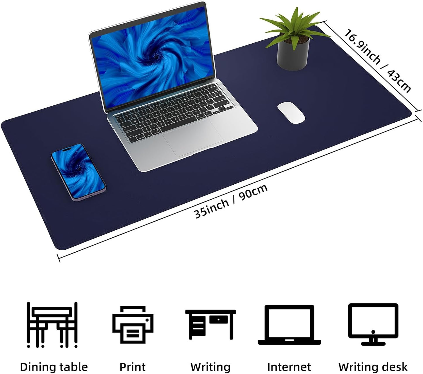 Large Desk Mat 47.2" x 17" Leather Desk Pad Protector with Natural Cork & PU Leather, Non-Slip Office Desk Mat, Large Mouse Pad, Waterproof Desk Blotter pad for Office&Home(Black)
