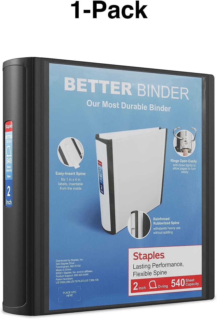 Staples Better Binder 2-Inch D-Ring View Binder, Reinforced Spine, Holds Up to 540 Sheets, Teal, for Office & School