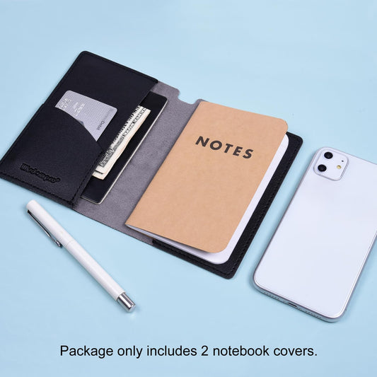 Wisdompro Journal Cover, 2 Pack PU Leather Notebook Cover for Field Notes, or other 3.5" x 5.5" Pocket Notebooks - Blue