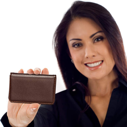 Outus 2 Pcs Business Card Holder, PU Leather Business Card Case Pocket Wallet with Magnetic Shut for Valentines Gift Adult(Black and Coffee)