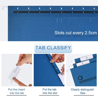 A4 Hanging File Folders, 25 Pcs Recycled Card File Folders for Filing Cabinet with Tabs and Card Inserts, Hanging Files Storage Folders for Office and School, Gray