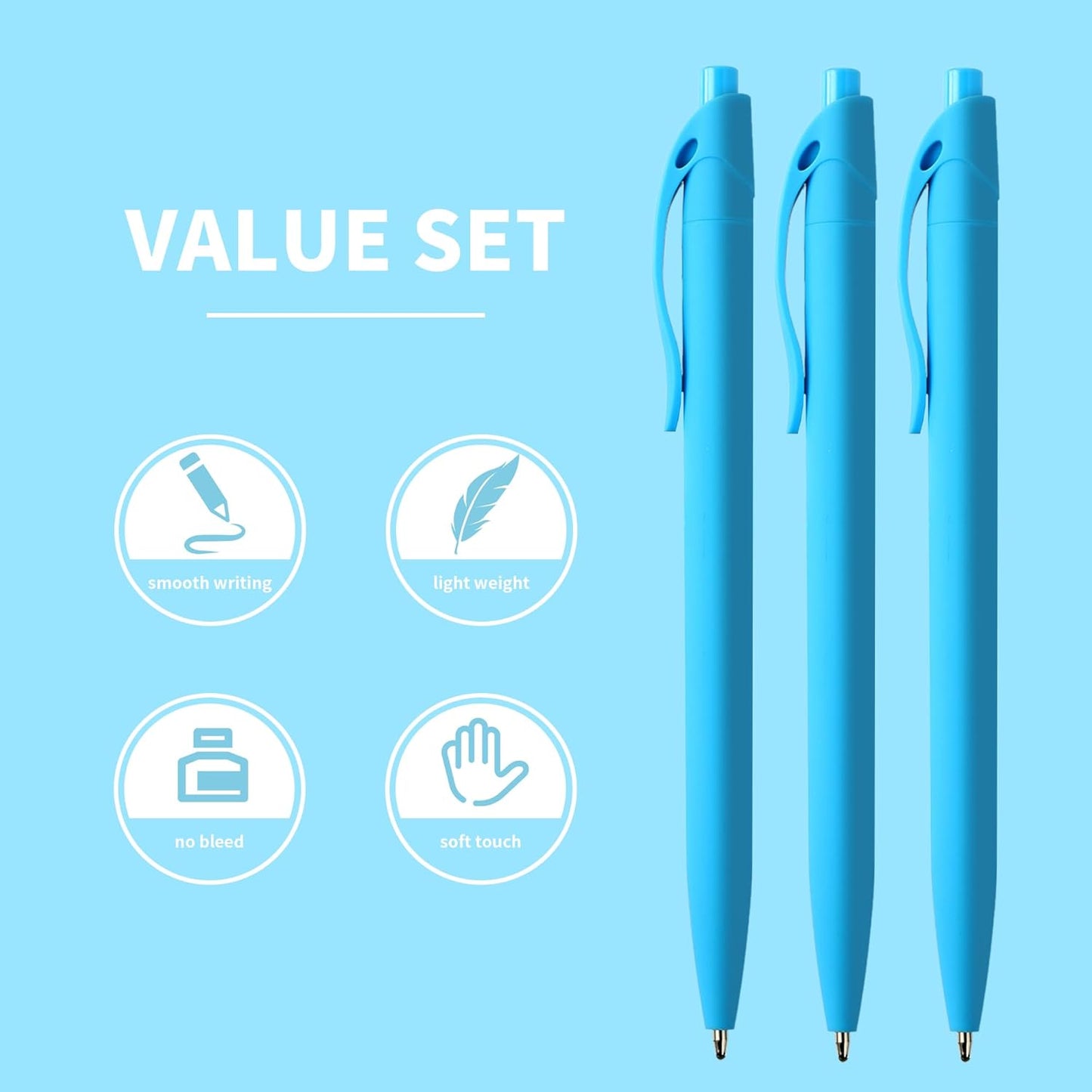 deegtran Pens Bulk, 50 Pack No Bleed Click Pens, Wholesale Retractable Ballpoint Pens, Pen Medium Point, Smooth Ink Pen, 1.0MM Blue Ink