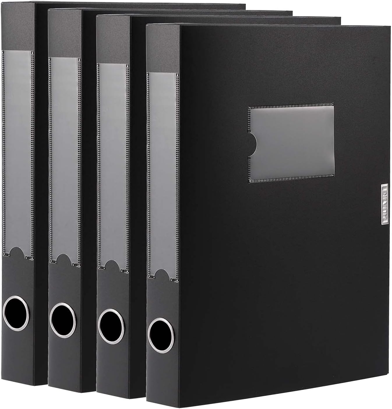 HUA JIE A4 Storage File Boxes Plastic Archives Cases with Lid, File Folder Organizer Document Filing Box for office,31×7.5×23.5 cm, Black(Pack of 4)