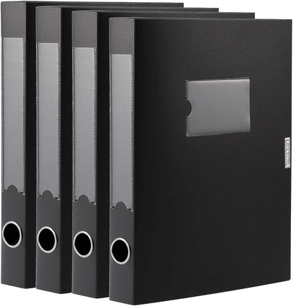 HUA JIE A4 Storage File Boxes Plastic Archives Cases with Lid, File Folder Organizer Document Filing Box for office,31×7.5×23.5 cm, Black(Pack of 4)