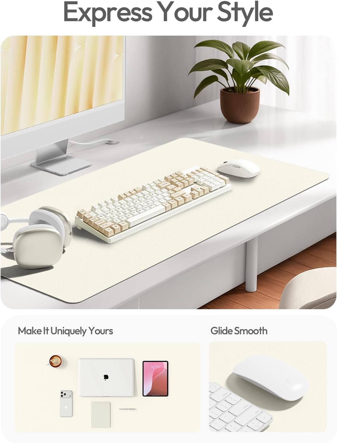YSAGi Leather Desk Pad Protector, Large Mouse Pad, Non-Slip PU Leather Desk Blotter, Waterproof Writing Pad for Office and Home (31.5" x 15.8", Eggshell) - Colors A