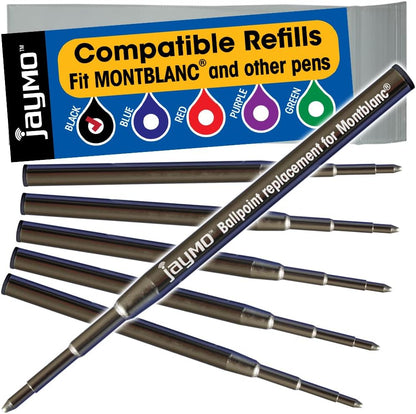 Jaymo Replacement for Montblanc 116218 - Measures 3.875 in / 98 mm Long - Ballpoint Pen Refill - 6 Purple