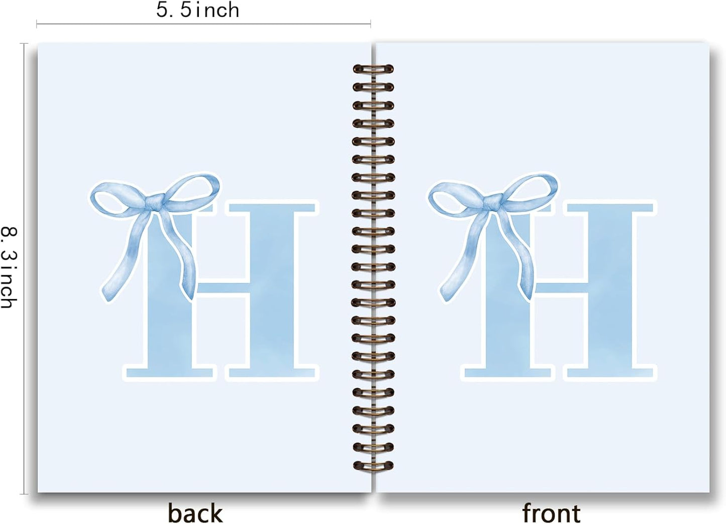 Blue Bow Journal Notebook for Girls,Initial H Journals Personalized Diary Gifts for Teen Girl Kids,Monogrammed Gifts for Women,Trendy Coquette Cute Hardcover Spiral Notebook 5.5 x 8.3 - Colors A