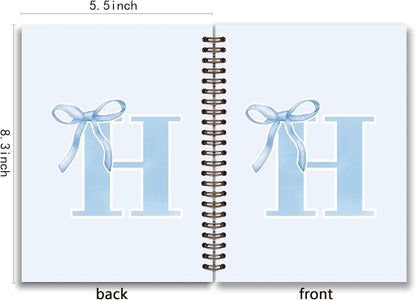 Blue Bow Journal Notebook for Girls,Initial H Journals Personalized Diary Gifts for Teen Girl Kids,Monogrammed Gifts for Women,Trendy Coquette Cute Hardcover Spiral Notebook 5.5 x 8.3 - Colors A