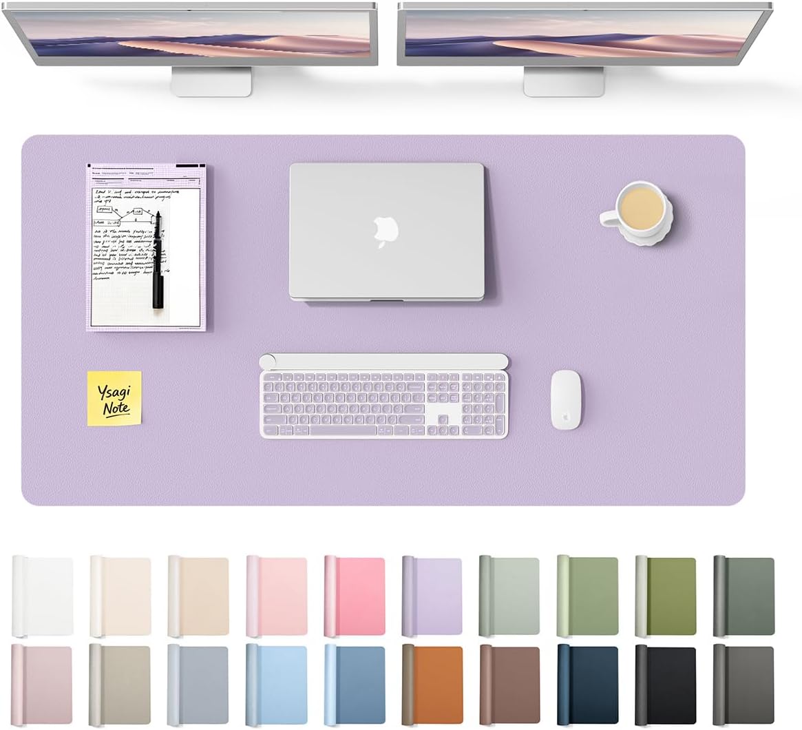 YSAGi Leather Desk Pad Protector, Office Desk Mat, Large Mouse Pad, Non-Slip PU Leather Desk Blotter, Waterproof Laptop Desk Writing Pad for Office and Home (23.6" x 13.8", Eggshell) - Colors A