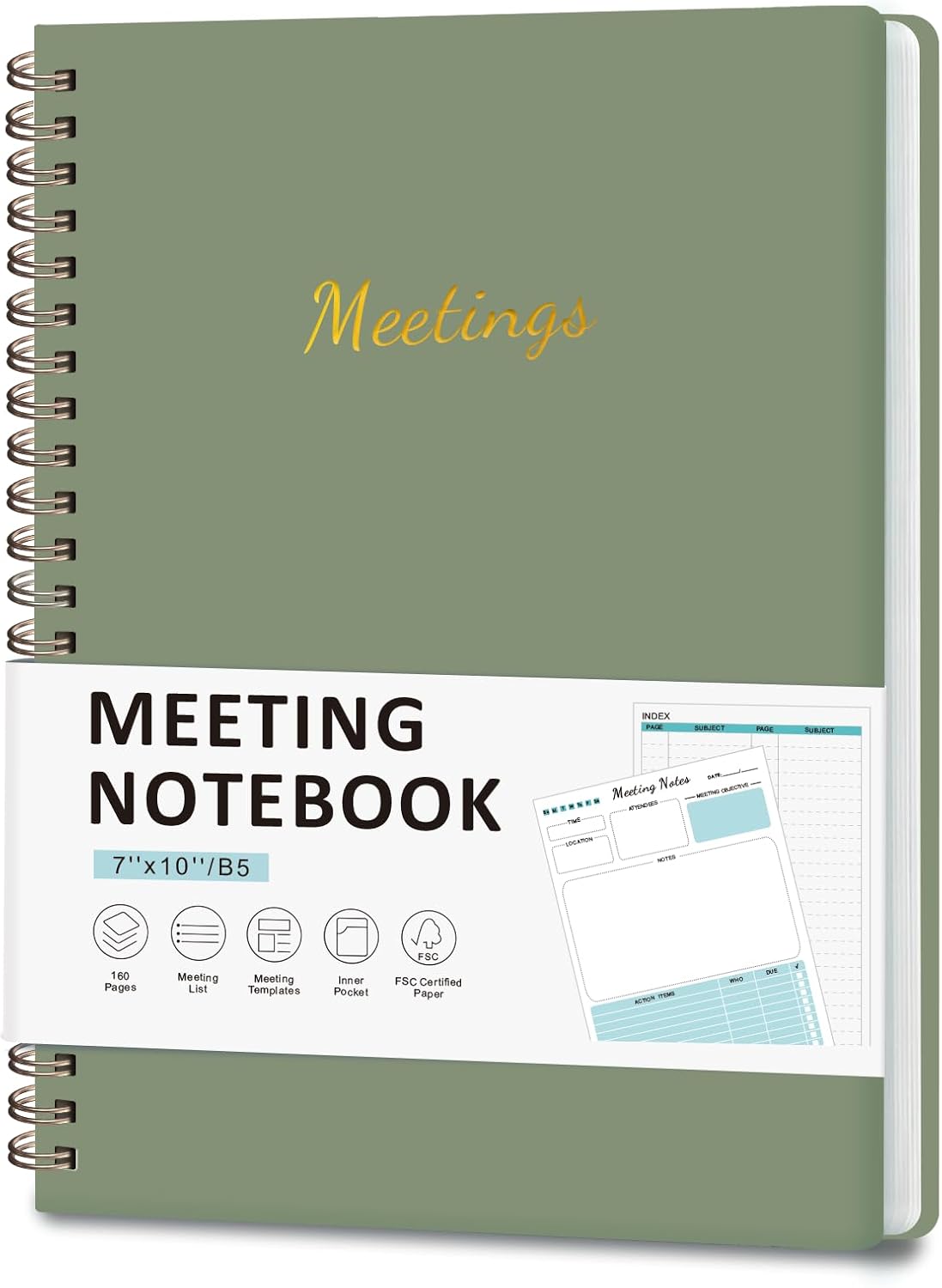 Meeting Notebook for Work Organization, Work Planner Notebook with Action Items, Project Agenda Planner for Note Taking, 160 Pages (6.9" X 9.9"), Perfect Office School Business Supplies for Women & Men(Blue)