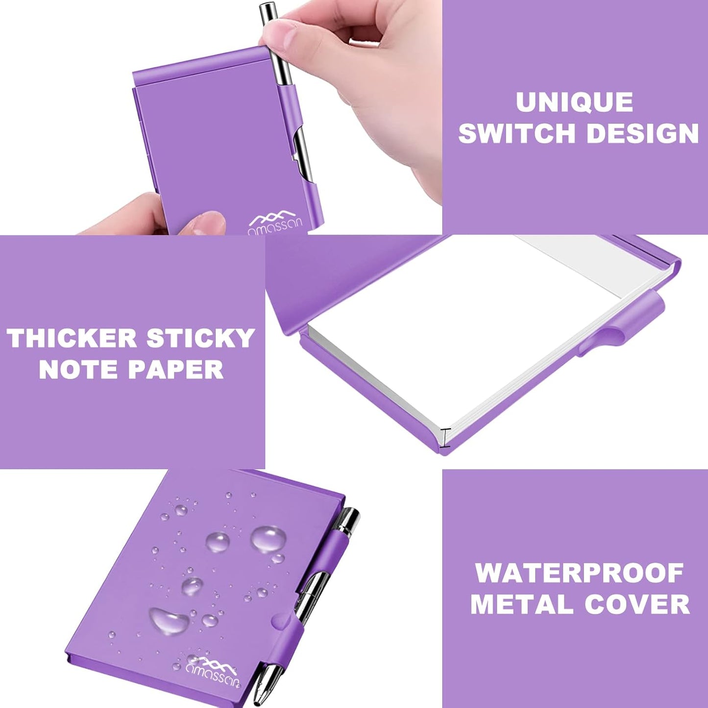 amassan Metal Small Notebook, Mini Notepad, Small Pocket Notepad Aluminum Note Case with Mini Metal Pen and 60-Page Sheets - Memo Books Note Pads(Gold)