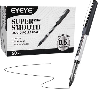 EYEYE 25 Pack 0.5mm Blue Rollerball Pens Extra Fine Point Quick Dry, Liquid Ink Pens Fine Point Smooth Writing Pen for Journaling, Note Taking, Office, School Supplies