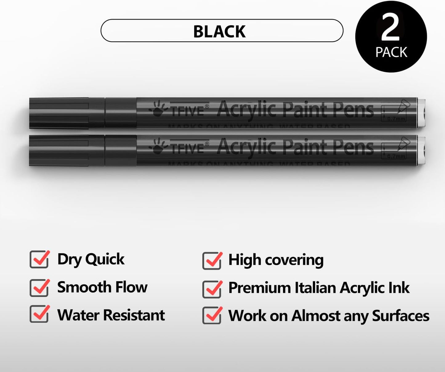 TFIVE White Paint Marker Paint Pens - 2 Pack Acrylic Permanent Marker, 0.7mm Extra Fine Tip Paint Pen for Art Projects, Drawing, Rock Painting, Ceramic, Glass, Wood, Plastic, Metal, Canvas DIY Crafts