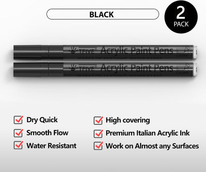 TFIVE White Paint Marker Paint Pens - 2 Pack Acrylic Permanent Marker, 0.7mm Extra Fine Tip Paint Pen for Art Projects, Drawing, Rock Painting, Ceramic, Glass, Wood, Plastic, Metal, Canvas DIY Crafts