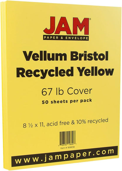 JAM PAPER Vellum Bristol 65lb Cardstock - 8.5 x 11 Coverstock - 147 gsm - Cream - 50 Sheets/Pack