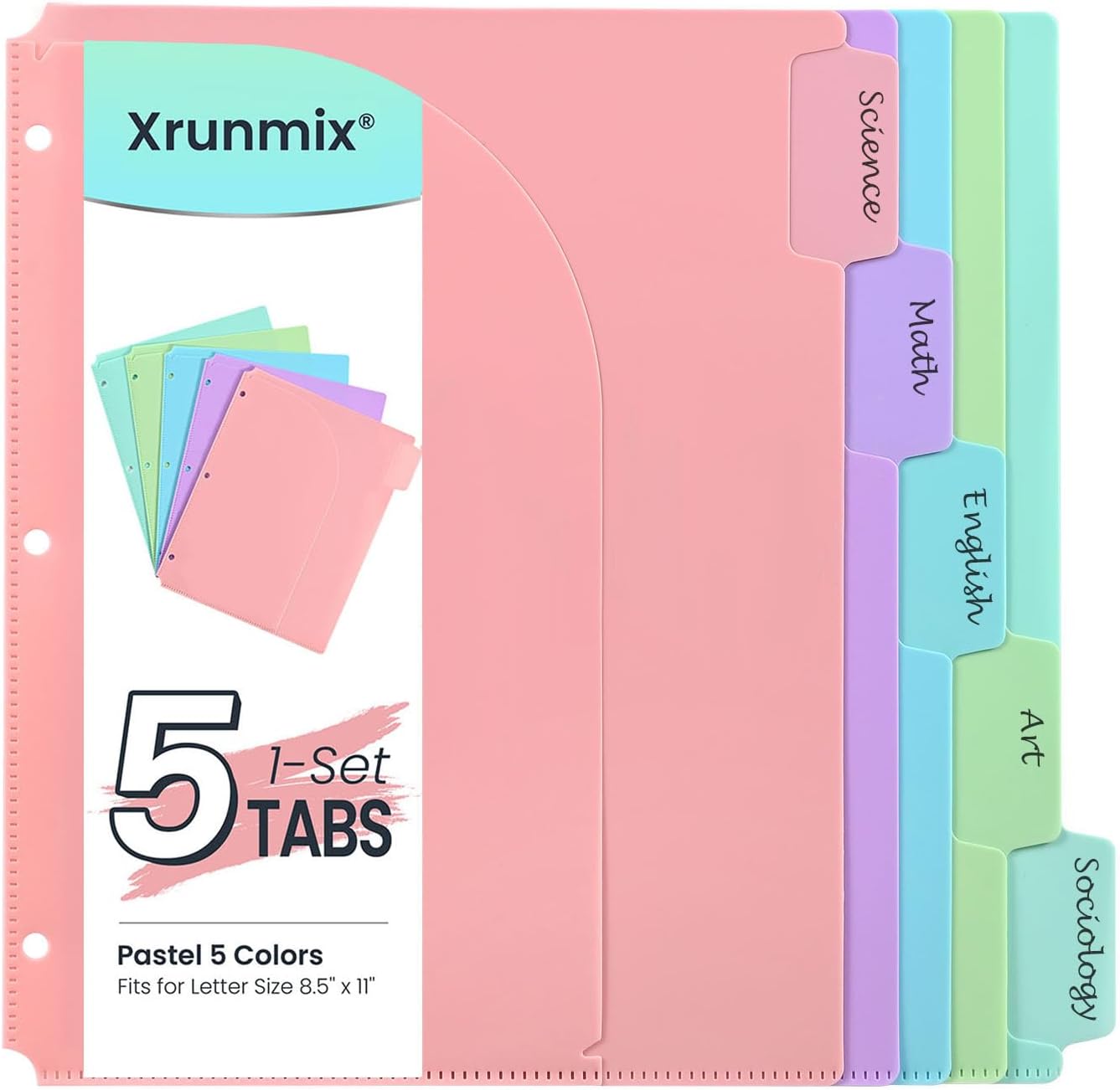 5-Tab Dividers for 3 Ring Binder, 15 Counts Binder Dividers Index with Pockets, 8.5 x 11'' Binder Dividers with 1/5 Cut Tabs for School Office (XY026) (3)