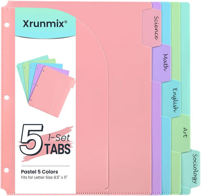 5-Tab Dividers for 3 Ring Binder, 15 Counts Binder Dividers Index with Pockets, 8.5 x 11'' Binder Dividers with 1/5 Cut Tabs for School Office (XY026) (3)