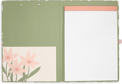 Steel Mill & Co Cute Clipboard Folio with Refillable Lined Notepad and Interior Storage Pocket, Floral Padfolio for Work, Garden Blooms Cream