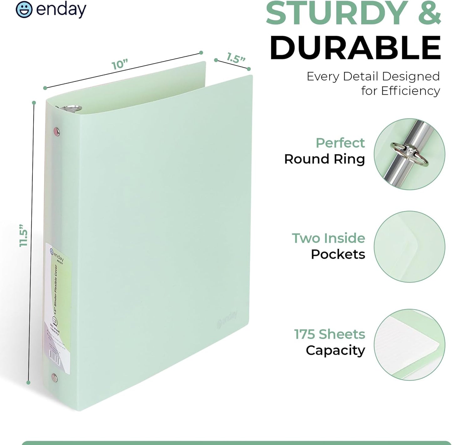 Enday 3 Ring Binder 1 inch (4 Pack) Pastel Flexible Binders Round Ring with Pocket, Holds 175 Sheets, for Home and School Supplies in Blue, Purple, Pink and Green – by Enday