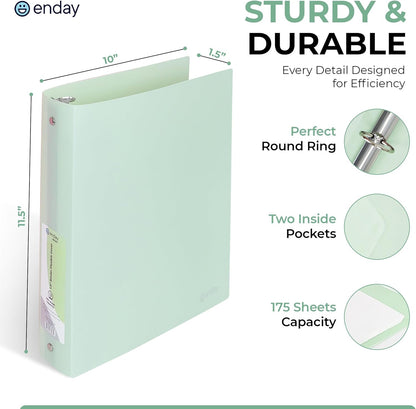 Enday 3 Ring Binder 1 inch (4 Pack) Pastel Flexible Binders Round Ring with Pocket, Holds 175 Sheets, for Home and School Supplies in Blue, Purple, Pink and Green – by Enday