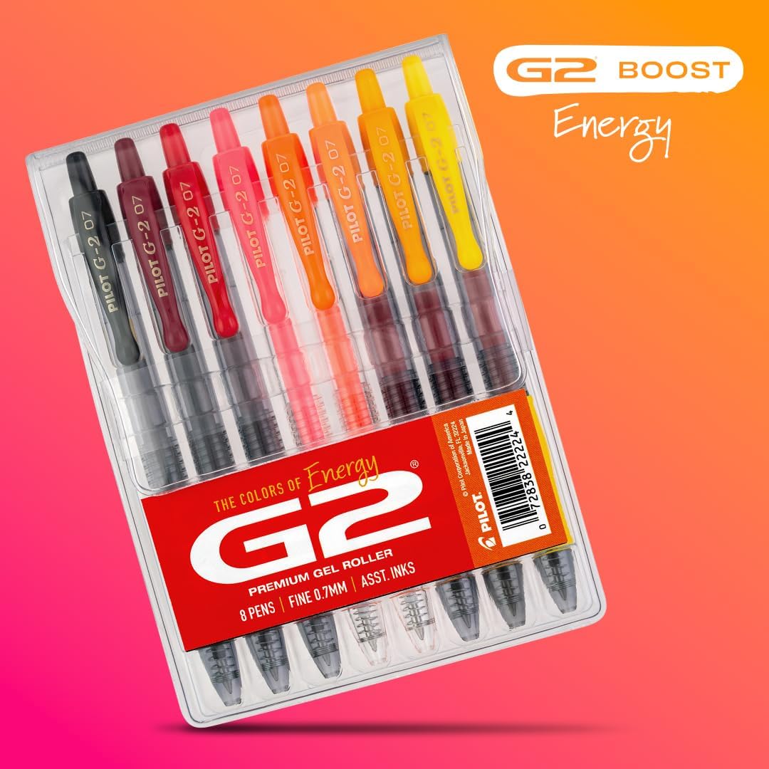Pilot, G2 Premium Gel Roller Pens, G2 Boost Pink Pack, The Colors of Optimism, 8 Pack Pouch, Fine Point 0.7 mm, Assorted