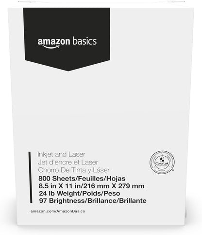 Amazon Basics Multipurpose Copy Printer Paper, 8.5 x 11 Inches, 24 lb Weight, 97 Bright White, 1500 Sheets (3 Packs of 500), for Inkjet and Laser