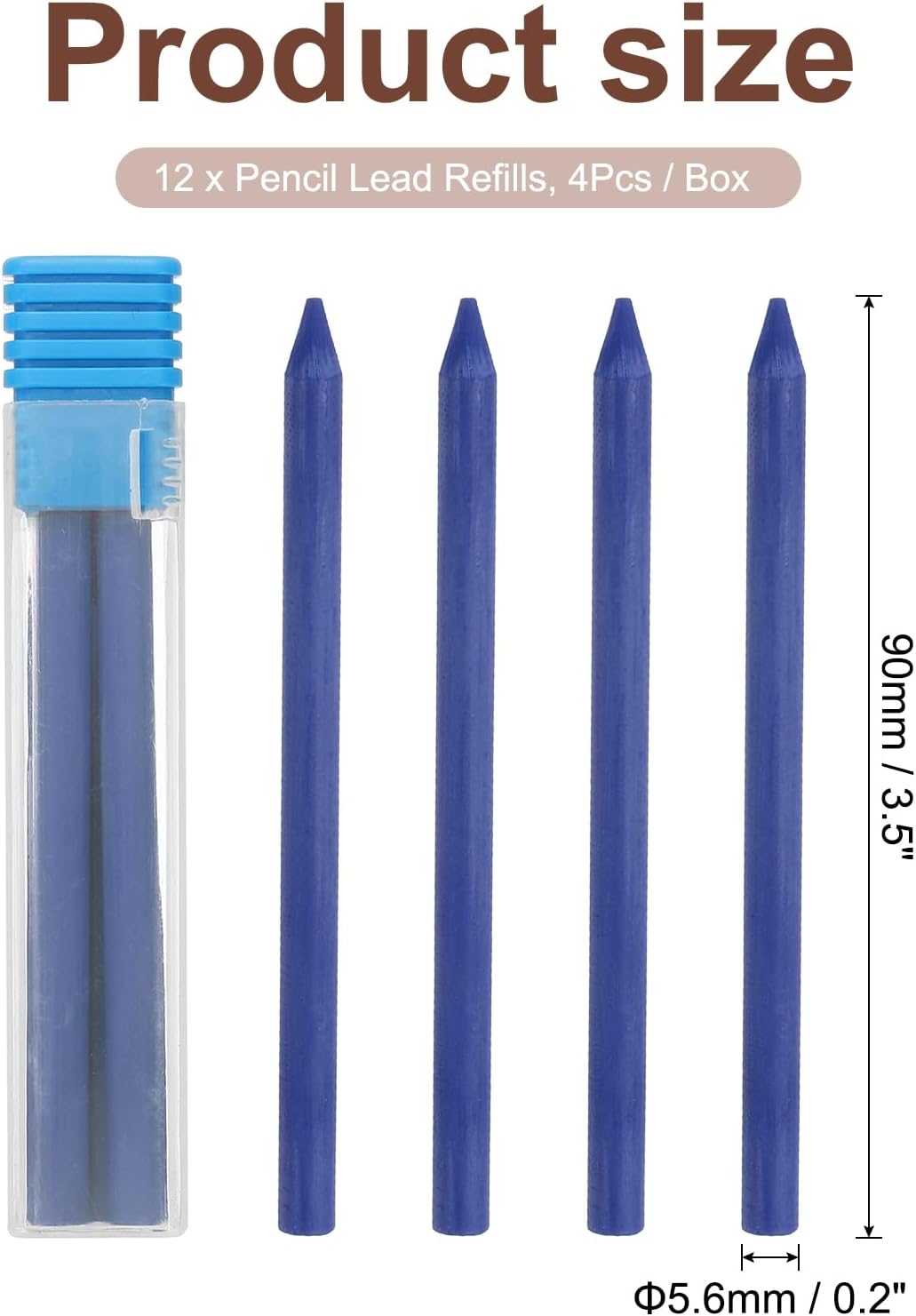 PATIKIL 12Pcs 5.6mm 2B Carpenter Pencil Lead Refills, Solid Dry Pencil Refills Break Resistant Lead Refill for Mechanical Carpenter Pencil Construction Pencils Art Drafting, Blue