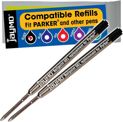 Jaymo Replacement for Parker 30525PP/30526PP and Bastion - Measures 3.875 in / 98 mm Long - G2 Gel Ballpoint Pen Refill - 2 Black + 2 Blue + Red + Purple