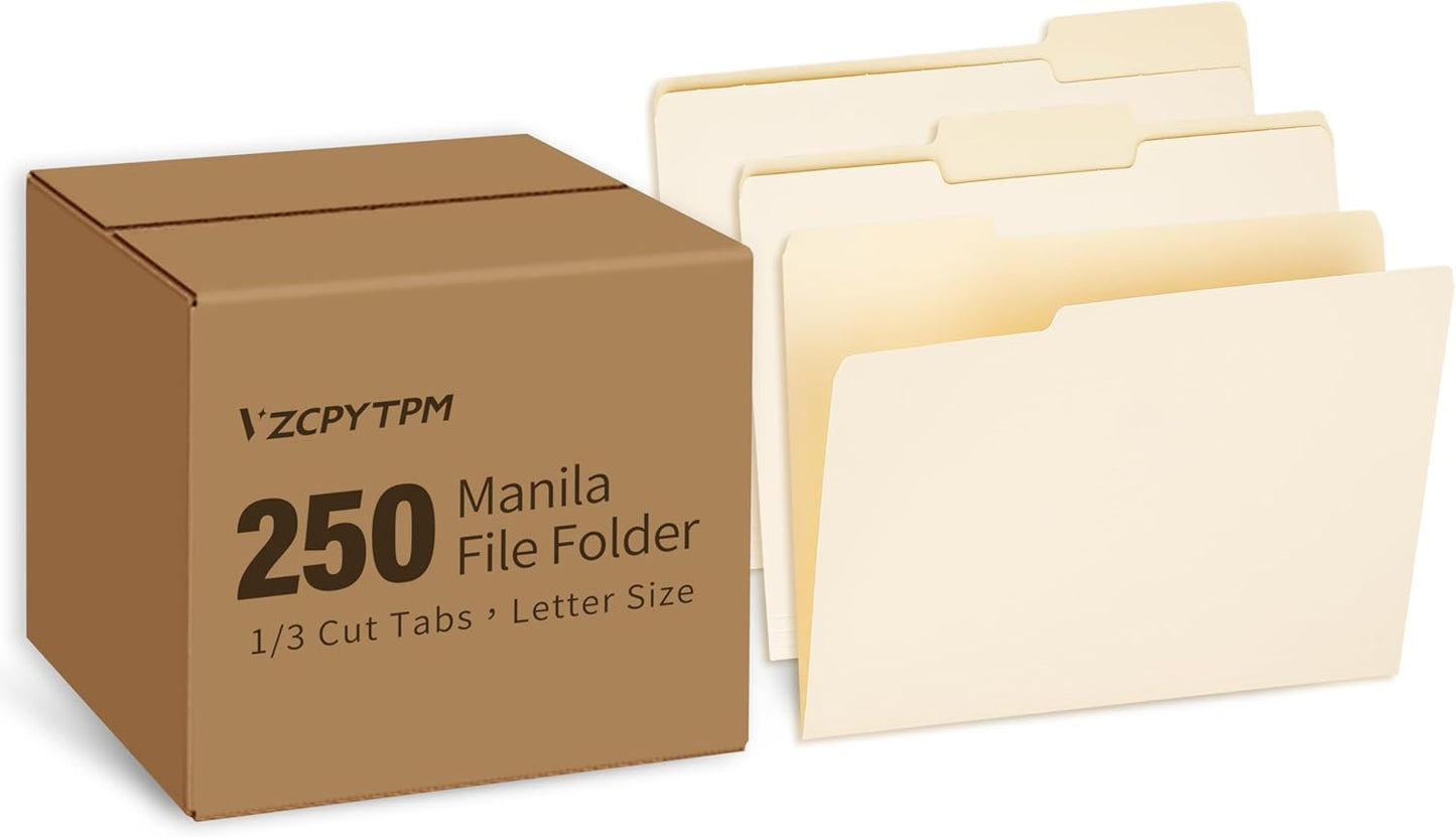 100 Packs Manila File Folder,Manilla Folder 8.5x11,1/3 Cut Tabs Folder for Office,School and Home,Organizer File Folder Letter Size