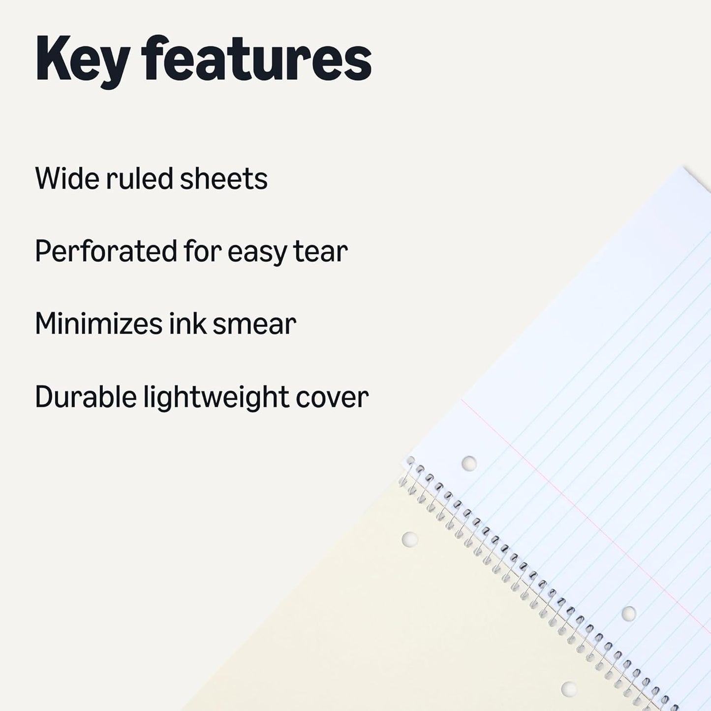 Amazon Basics College Ruled Spiral Notebook, For Work and School, 70 Sheets, 8" x 10.5", Assorted Solid Colors, 5 pack