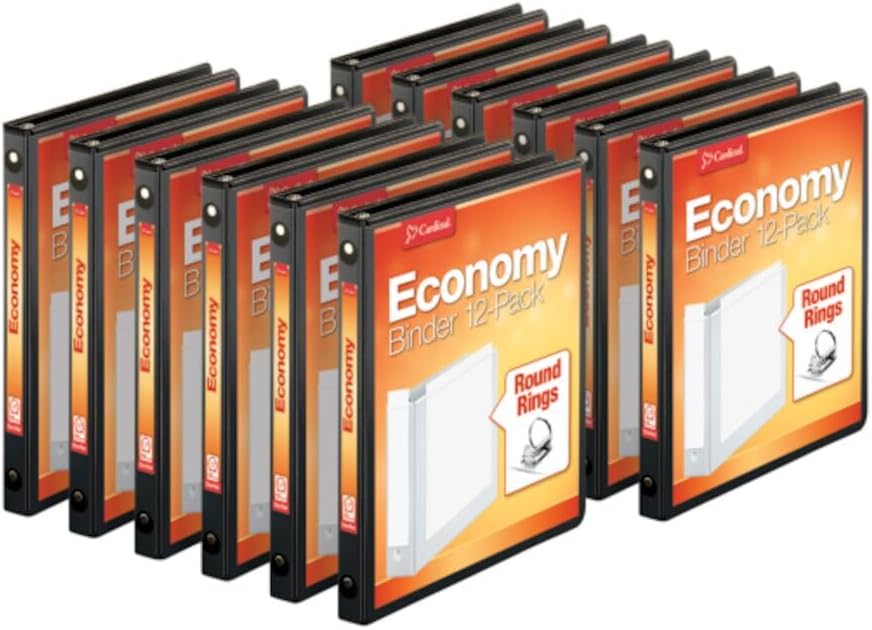 Cardinal Economy 3-Ring Binders, 3", Round Rings, Holds 625 Sheets, ClearVue Presentation View, Non-Stick, White, Carton of 12 (90651)
