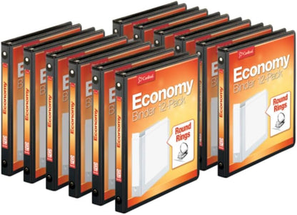 Cardinal Economy 3-Ring Binders, 3", Round Rings, Holds 625 Sheets, ClearVue Presentation View, Non-Stick, White, Carton of 12 (90651)