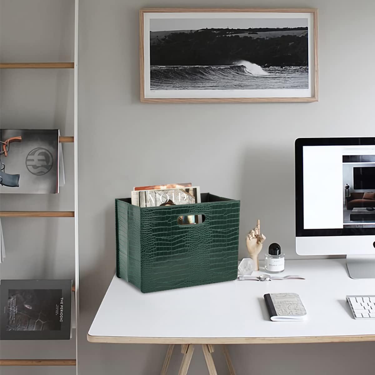 HofferRuffer Magazine Basket Holder, Foldable Magazine Rack, Document File Holder Organizer, File Folder, Newspaper Storage Bin Organizer for Home or Office (Brown)
