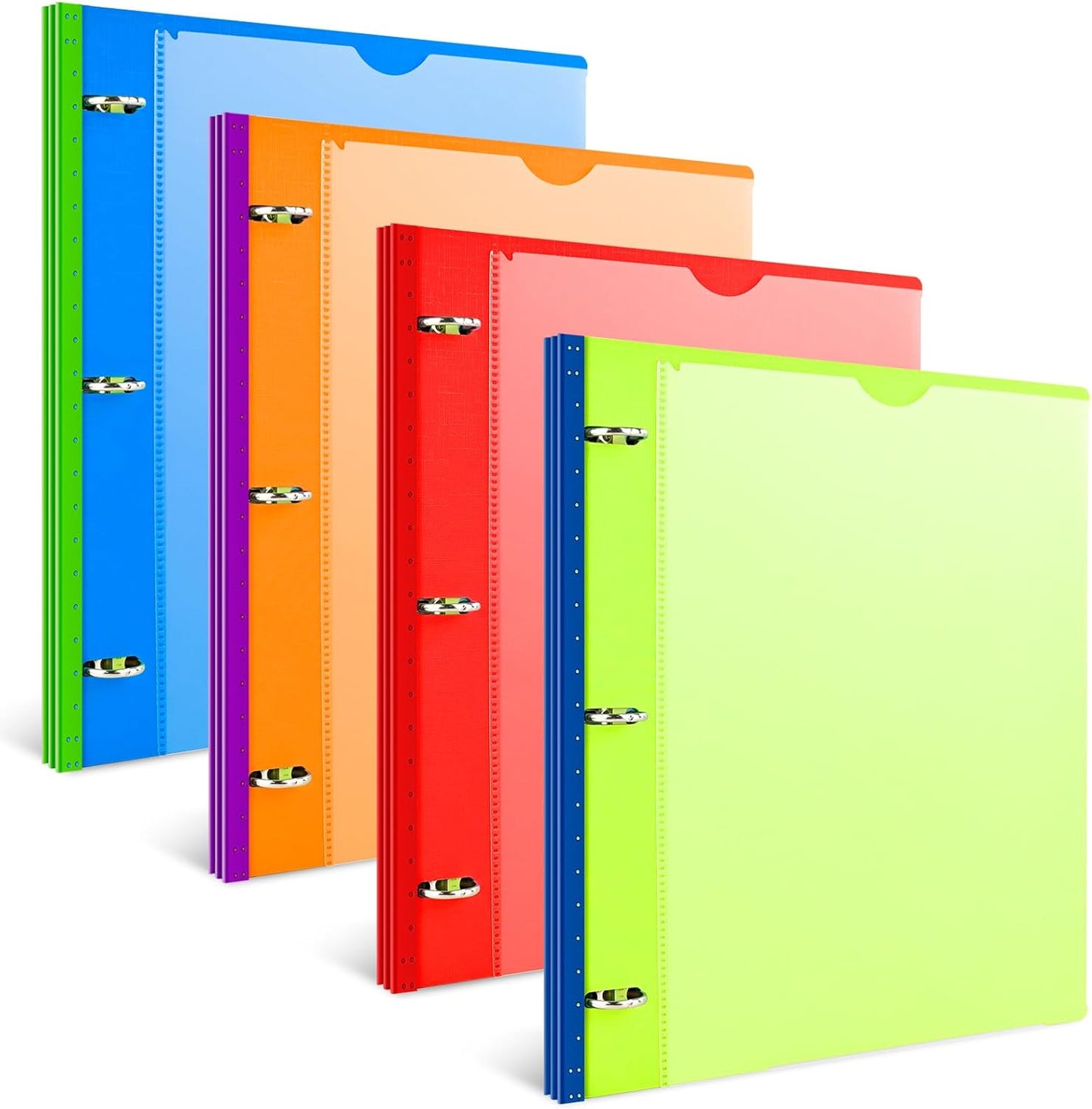 INFUN Telescoping 3 Ring Binder - 4PCS, Portable Plastic 3 Ring Binder with Telescoping Spine, Binders with Foldable Front Cover Holds 8.5"x11" Paper for School, Office, Homes