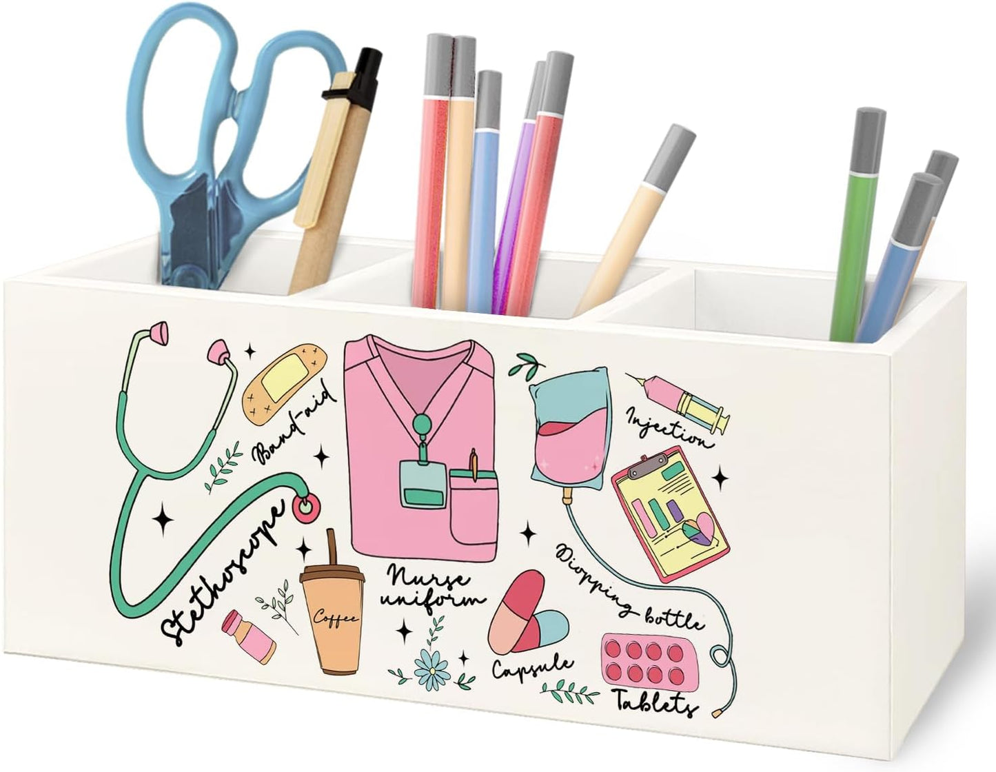 Teacher Appreciation Gifts, Boho Rainbow Teacher Wooden Pen Pencil Holder for Office Desk, Back to School Supplies Gifts for Teachers, It's a Good Day to Teach Tiny Humans