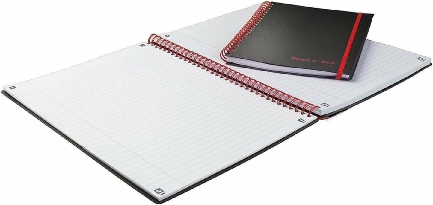 Black n' Red Notebook, Business Journal, 11" x 8", 70 Sheets, Ruled, Optik Paper, Scribzee App, Flexible Poly Cover, Wirebound, Black (K67030)