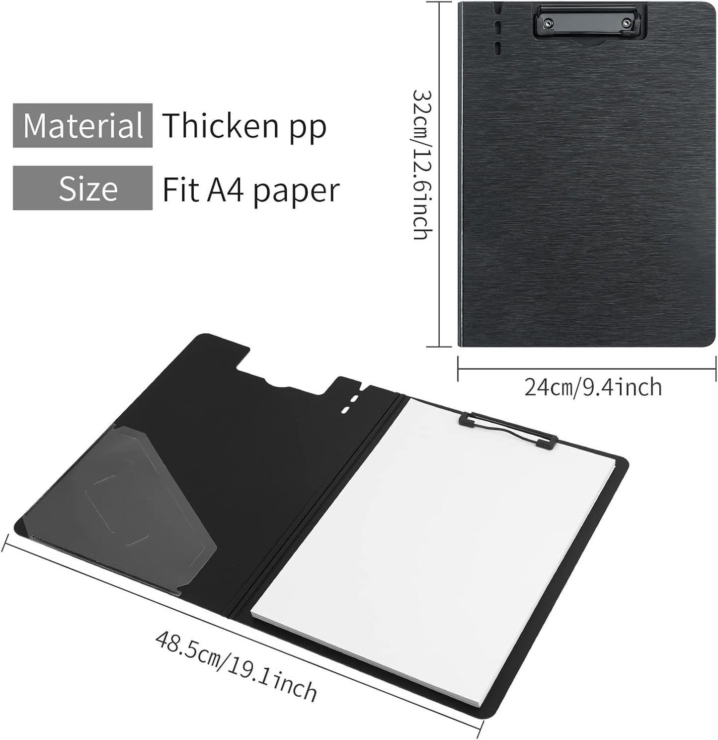 A4 Clipboard Folder,10 Pack Foldable Clipboards with Pocket for Business,Office,School or Restaurant (Black)