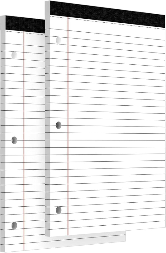 3 Hole Legal Pad 8.5 x 11, 3 Pack White Note Pads, Notebook Paper Wide Ruled, Writing Paper Pads, Notepads with Binder Holes, Lined Paper 8.5x11, Ideal for School, Home, Office, 30 Sheets/Pack